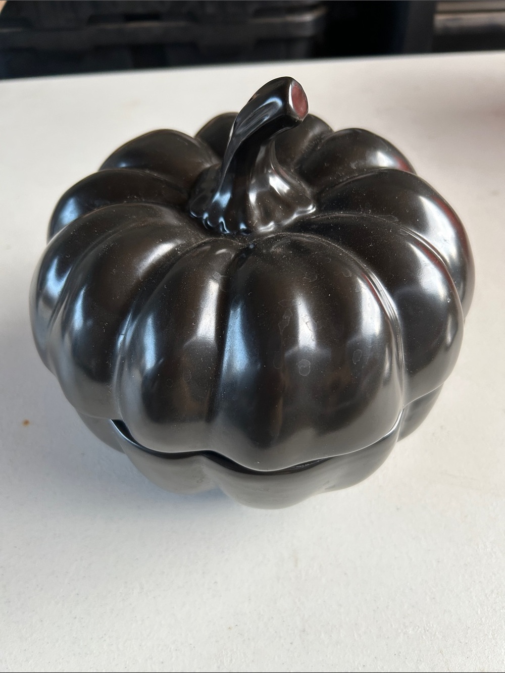 Threshold 32oz Stoneware Black Pumpkin Candy Dish Serving Bowl With Lid